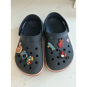 Crocs Crocband Navy Red Sz J2 Rubber Clogs with Jibbitz